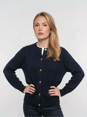 BALLANTYNE NAVY MERINO WOOL CARDIGAN GOLD BUTTONS WOMENS SIZE 42